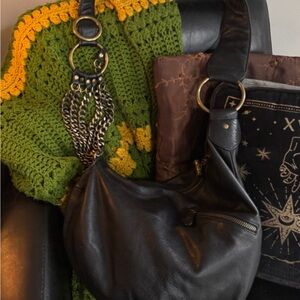 RARE y2k Babee D black leather & brass chain bag